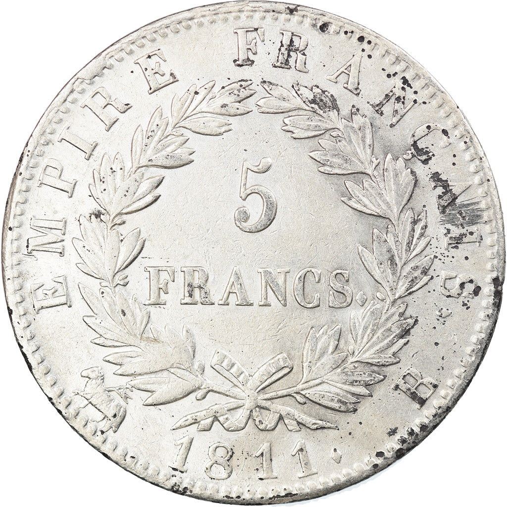 Moneta, Francia, Napoléon I, 5 Francs, 1811, Rouen, BB, Argento, KM:694.2