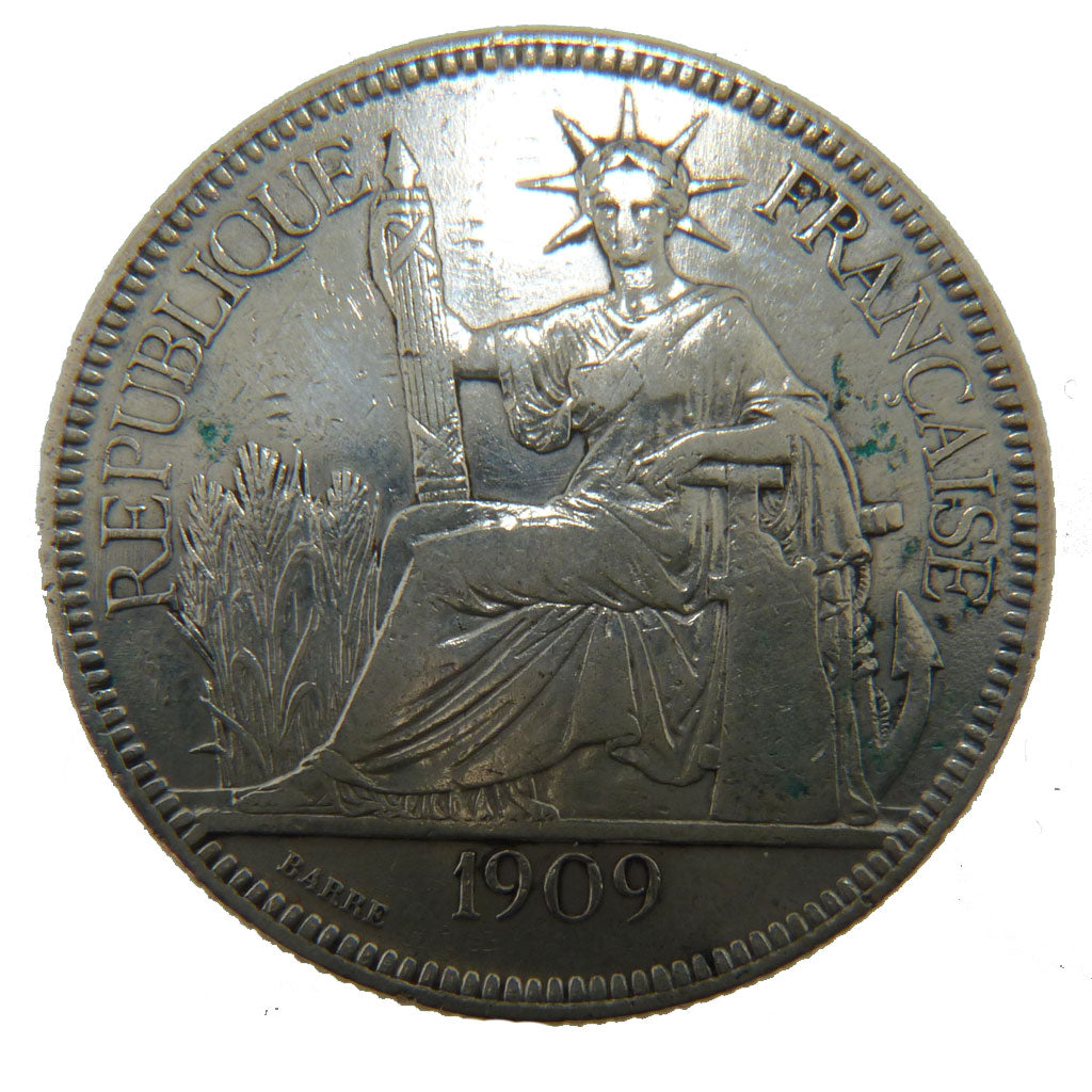 Indochine, 1 Piastre, 1909, Paris, VF(30-35), Silver, Lecompte #292, 26.80