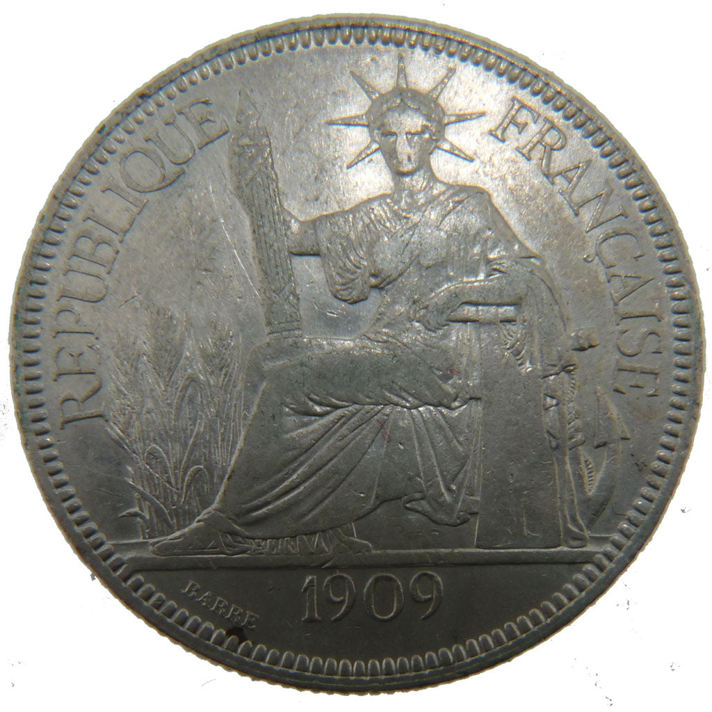 Indochine, 1 Piastre, 1909, Paris, EF(40-45), Silver, Lecompte #292, 26.90