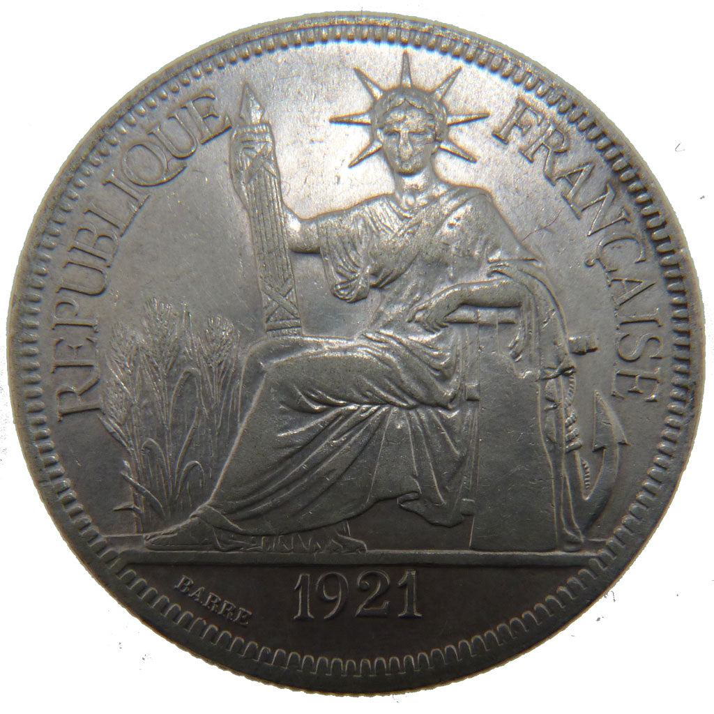Indochine, 1 Piastre, 1921, Heaton, EF(40-45), Silver, Lecompte #297, 26.70