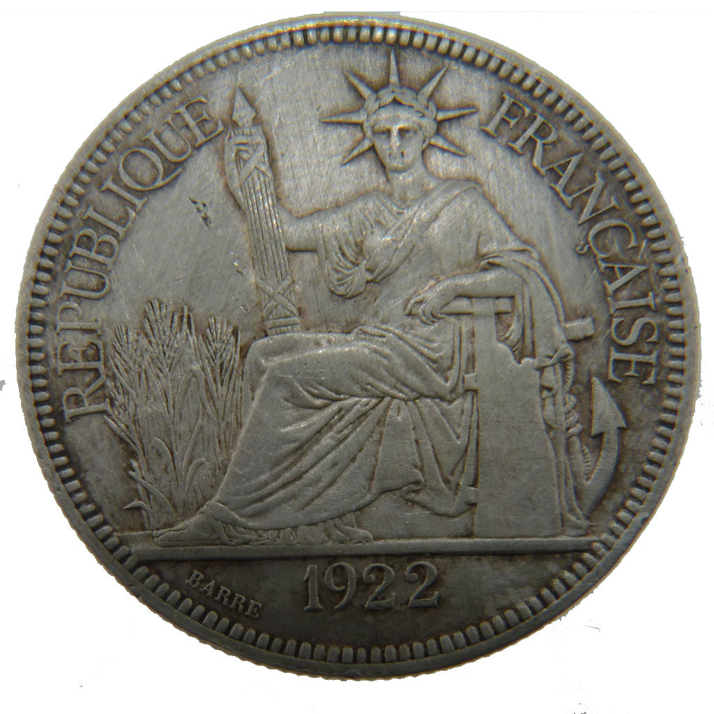 Indochine, 1 Piastre, 1922, Heaton, EF(40-45), Silver, Lecompte #299, 26.90