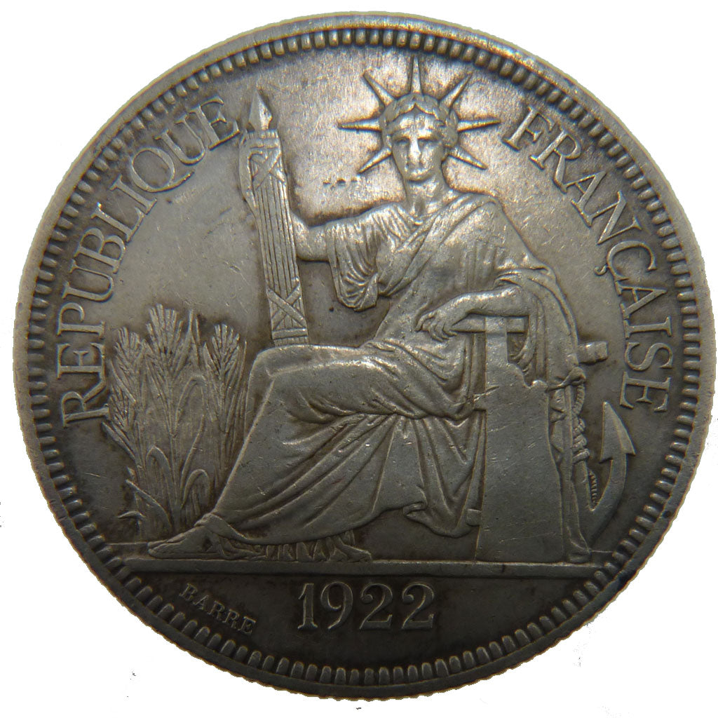 Indochine, 1 Piastre, 1922, Heaton, AU(50-53), Silver, Lecompte #299, 26.80