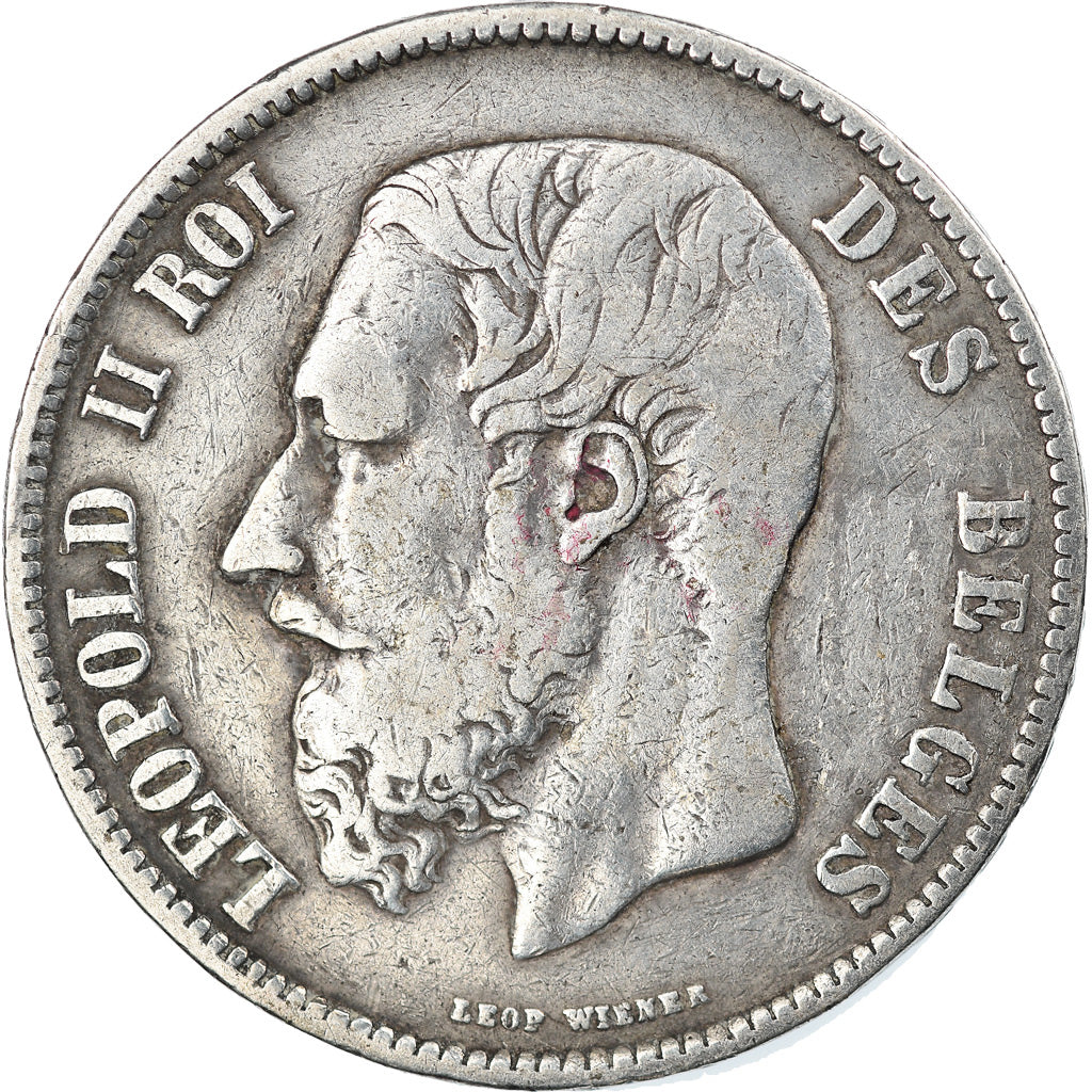 Moneta, Belgio, Leopold II, 5 Francs, 5 Frank, 1868, MB+, Argento, KM:24