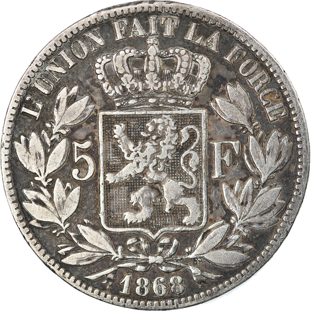 Moneta, Belgio, Leopold II, 5 Francs, 5 Frank, 1868, MB+, Argento, KM:24