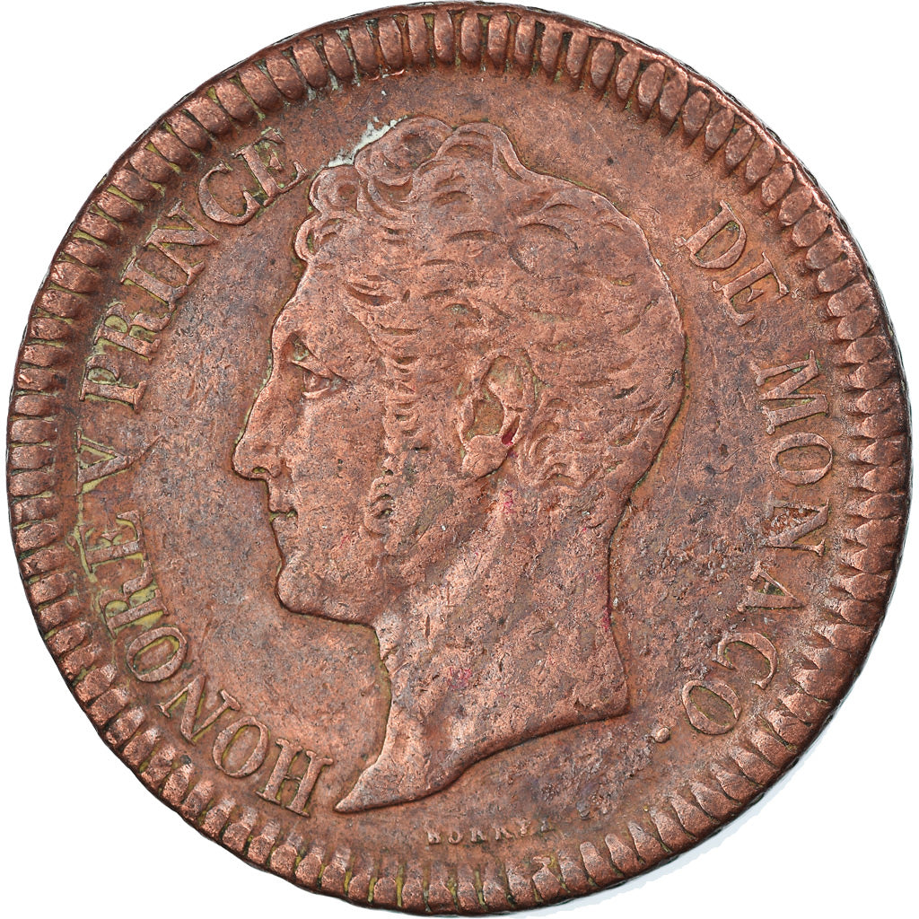 Moneta, Monaco, Honore V, Decime, 1838, Monaco, MB+, Rame, KM:97.1