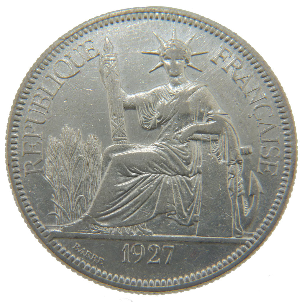 Indochine, 1 Piastre, 1927, Paris, EF(40-45), Silver, Lecompte #303, 26.90