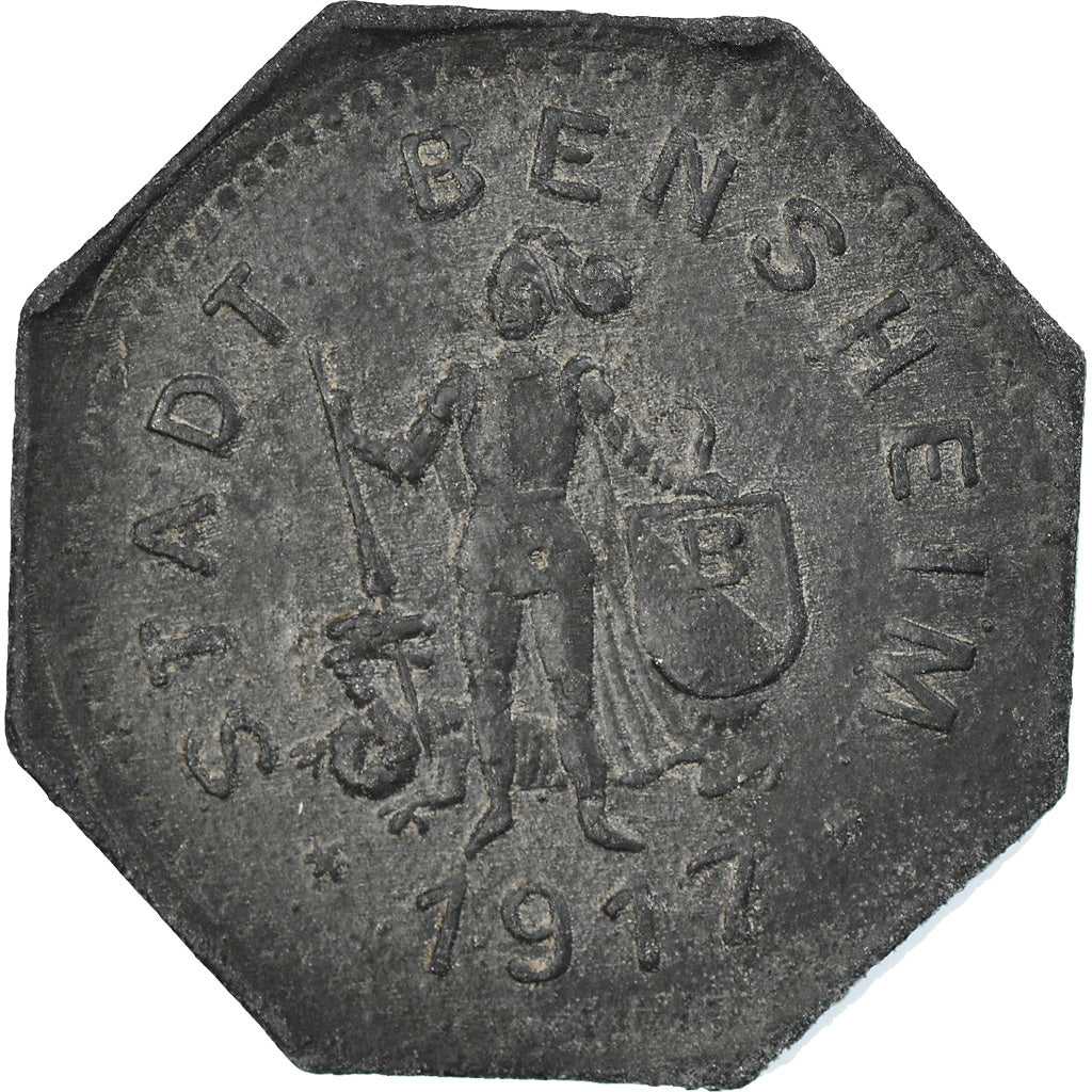 Coin, Germany, Notgeld, Bensheim, 10 Pfennig, 1917, EF(40-45), Zinc
