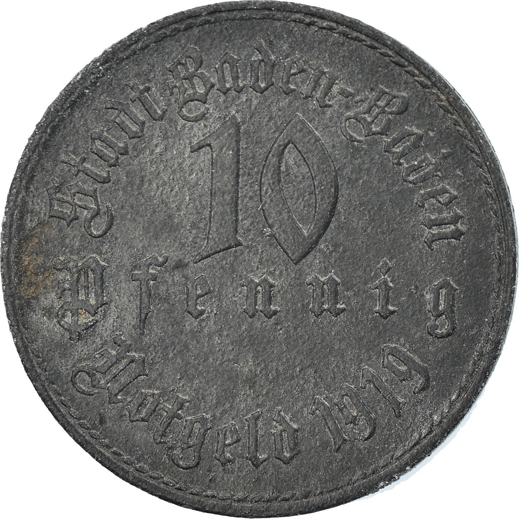 Coin, Germany, Notgeld, Baden-Baden, 10 Pfennig, 1919, EF(40-45), Iron