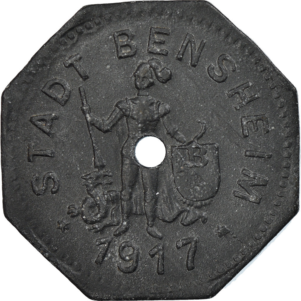 Coin, Germany, Notgeld, Bensheim, 5 Pfennig, 1917, EF(40-45), Zinc