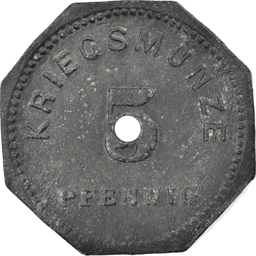 Coin, Germany, Notgeld, Bensheim, 5 Pfennig, 1917, EF(40-45), Zinc
