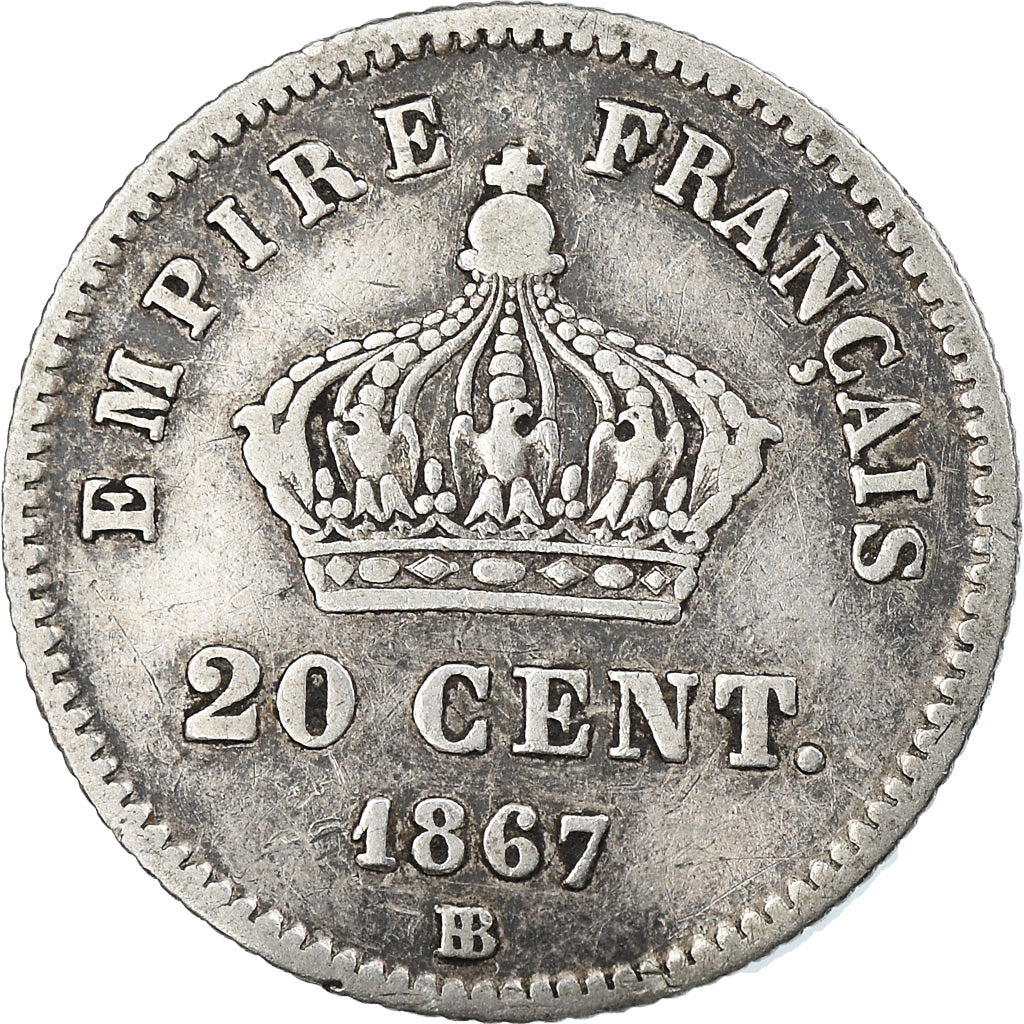 Coin, France, Napoleon III, 20 Centimes, 1867, Strasbourg, EF(40-45), Silver