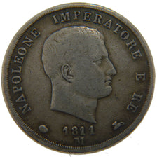 ITALIAN STATES, 5 Lire, 1811, Milan, KM #10.4, VF(20-25), Silver, 24.50