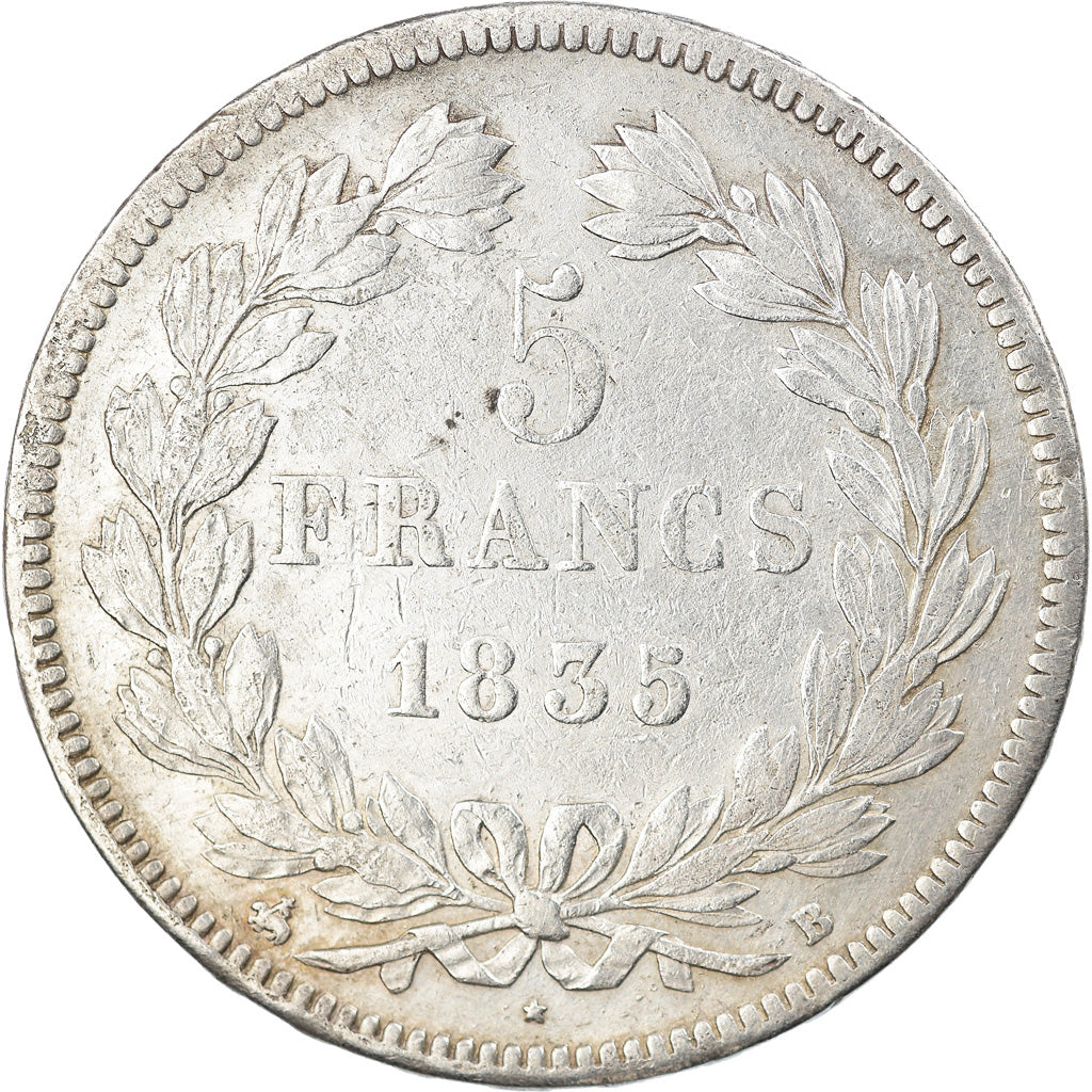 Coin, France, Louis-Philippe, 5 Francs, 1835, Rouen, EF(40-45), Silver
