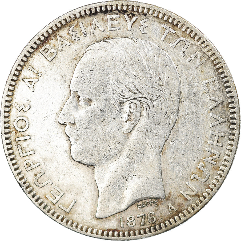 Coin, Greece, George I, 5 Drachmai, 1876, Paris, EF(40-45), Silver, KM:46