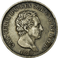 Coin, ITALIAN STATES, SARDINIA, Carlo Felice, 5 Lire, 1829, Genoa, AU(50-53)