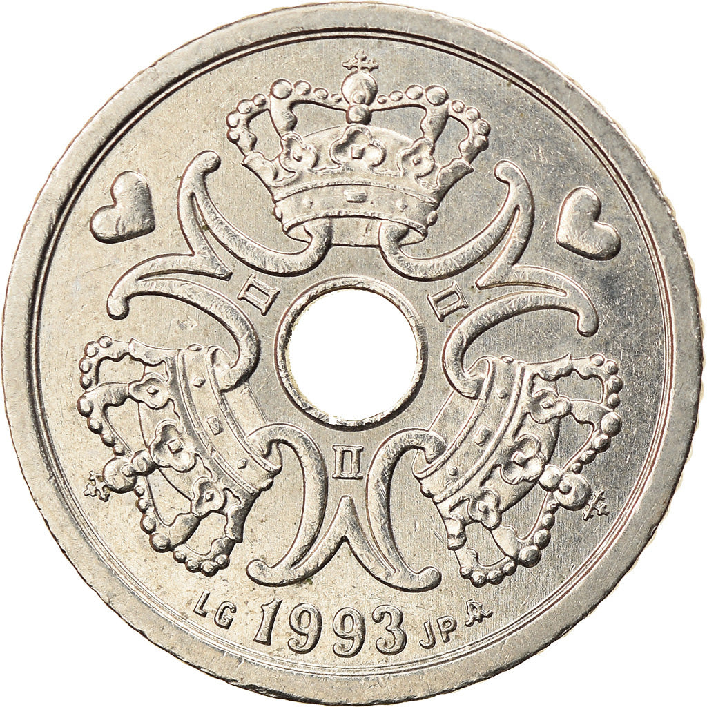 Coin, Denmark, Margrethe II, Krone, 1993, Copenhagen, AU(55-58), Copper-nickel