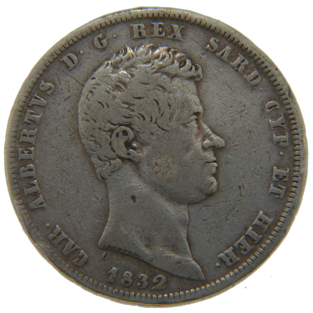 Charles Albert, Italie, Sardaigne, 5 Lire