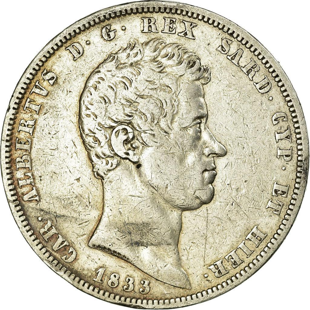 Coin, ITALIAN STATES, SARDINIA, Carlo Alberto, 5 Lire, 1833, EF(40-45), Silver