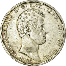Munten, Italiaanse staten, SARDINIA, Carlo Alberto, 5 Lire, 1833, ZF, Zilver