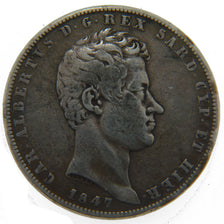 ITALIAN STATES, 5 Lire, 1847, Torino, KM #130.1, VF(30-35), Silver, 37, 24.50