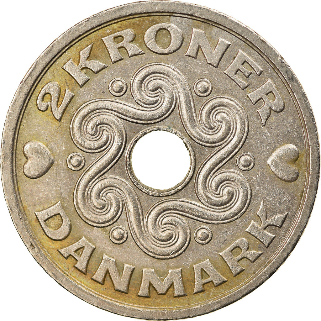 Moeda, Dinamarca, Margrethe II, 2 Kroner, 1993, Copenhagen, AU(50-53)