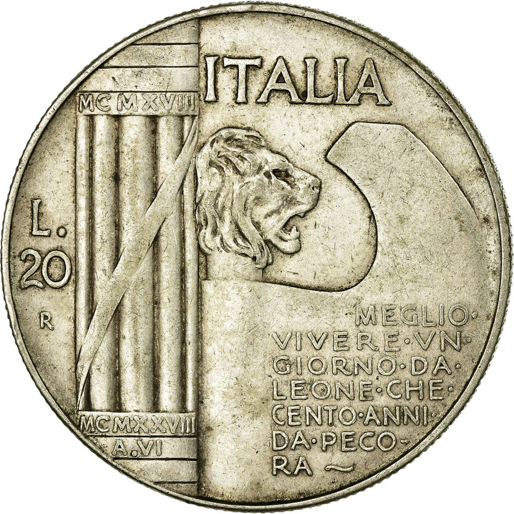 Coin, Italy, Vittorio Emanuele III, 20 Lire, 1928, Rome, AU(50-53), Silver