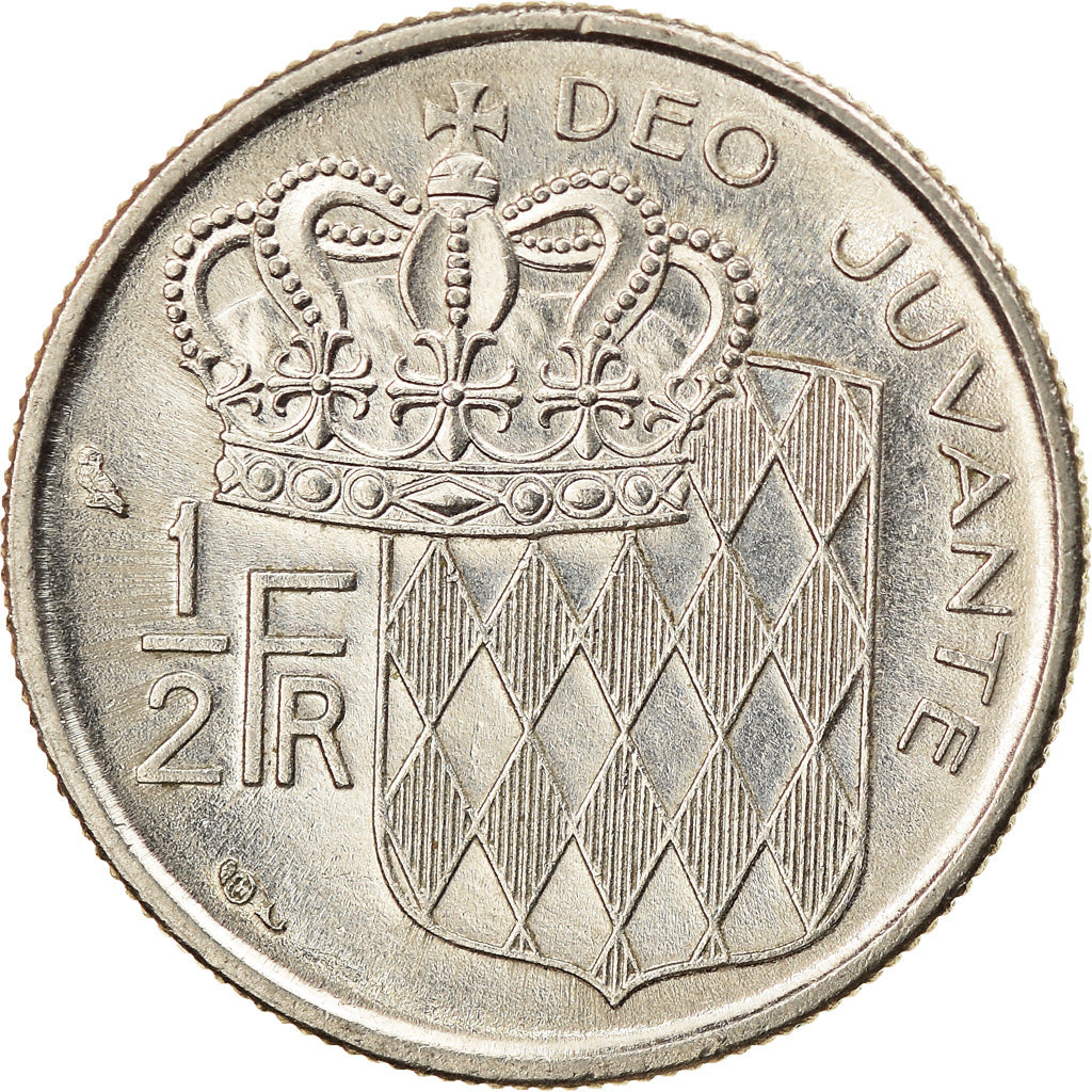 Coin, Monaco, Rainier III, 1/2 Franc, 1965, AU(50-53), Nickel, KM:145
