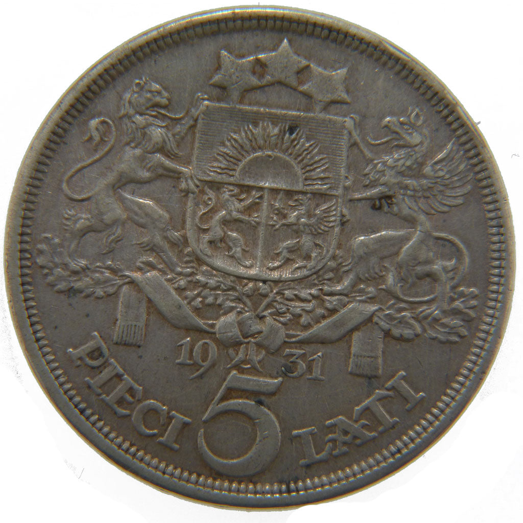 LATVIA, 5 Lati, 1930, KM #9, EF(40-45), Silver, 37, 25.00