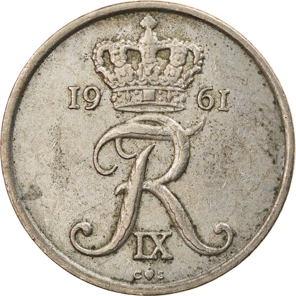 Moneta, Danimarca, Frederik IX, 25 Öre, 1961, Copenhagen, MB+, Rame-nichel