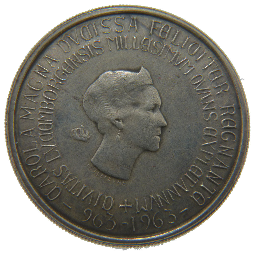 LUXEMBOURG, 250 Francs, 1963, KM #53.1, AU(50-53), Silver, 37, 25.00