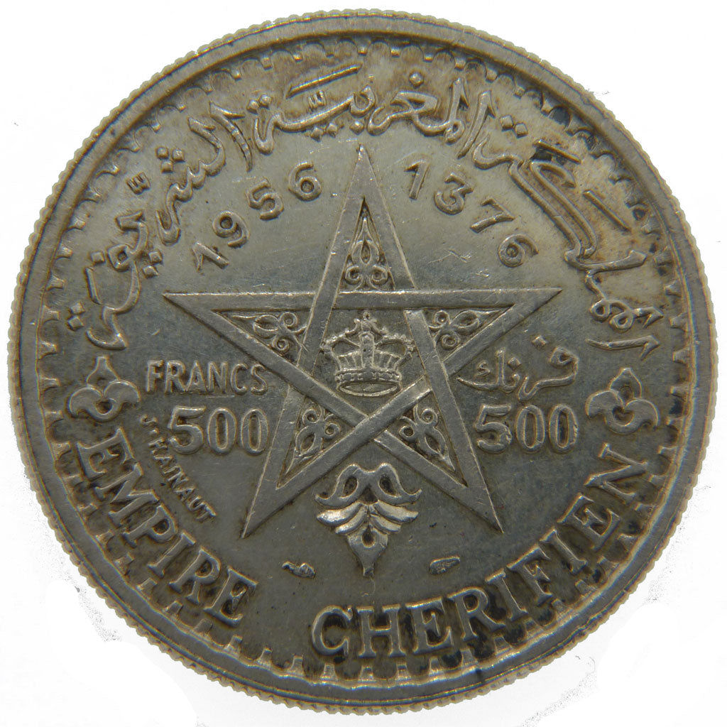 Morocco, 500 Francs, 1956, AU(55-58), Silver, 22.50