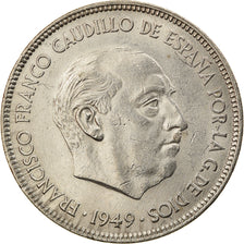 Coin, Spain, Caudillo and regent, 5 Pesetas, 1949, AU(50-53), Nickel, KM:778