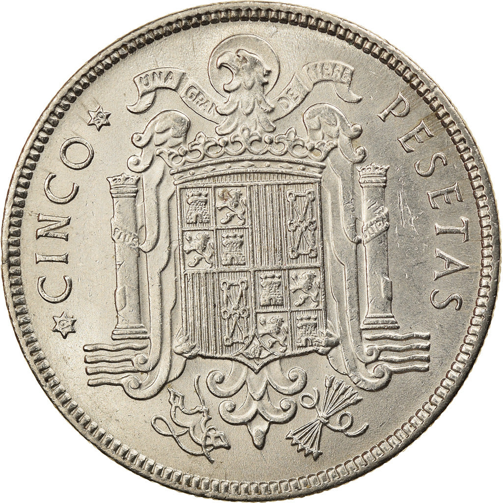 Coin, Spain, Caudillo and regent, 5 Pesetas, 1949, AU(50-53), Nickel, KM:778