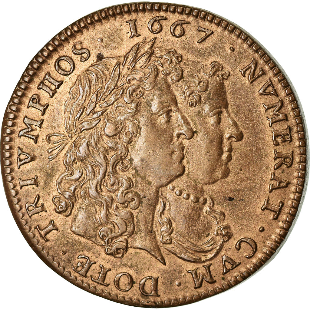 França, Token, Luís XIV, Flandre Française, Ville de Lille, 1667, Nova