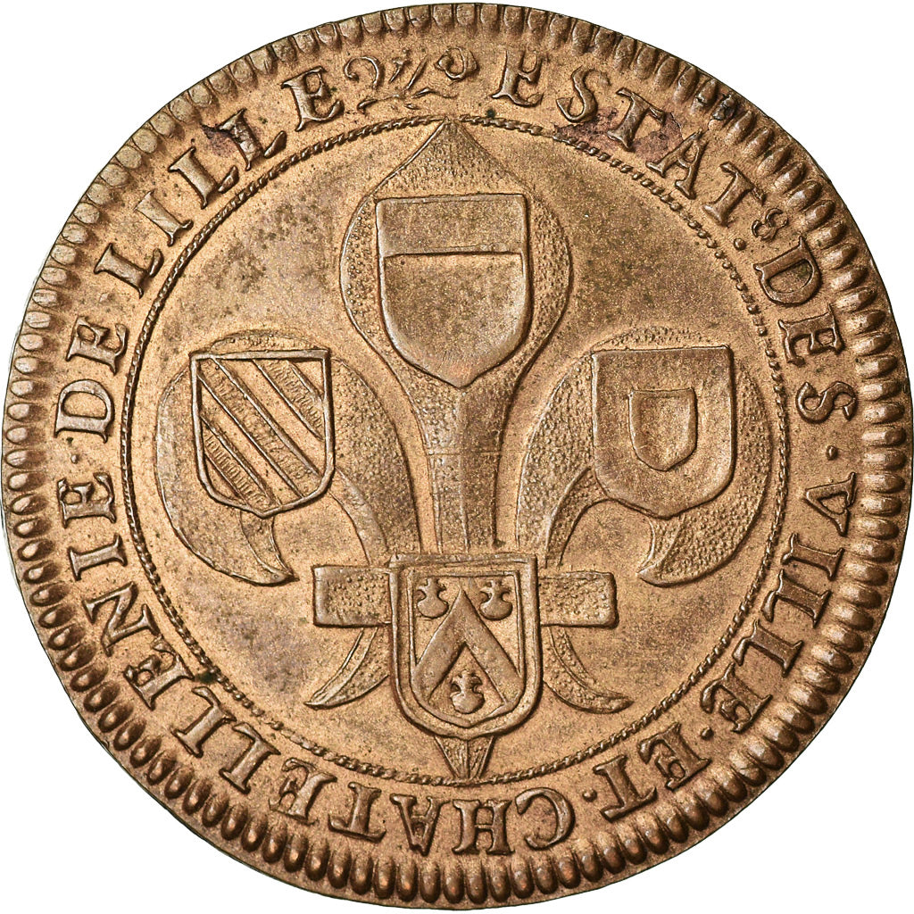 França, Token, Luís XIV, Flandre Française, Ville de Lille, 1667, Nova