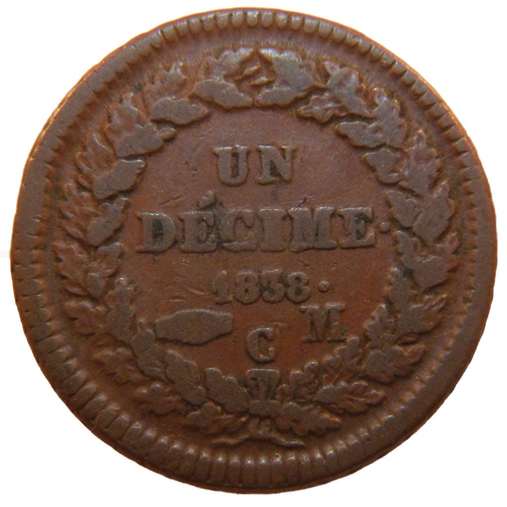 Monaco, 1 Décime, 1838, Monte Carlo, MB, Bronzo, Gadoury:105