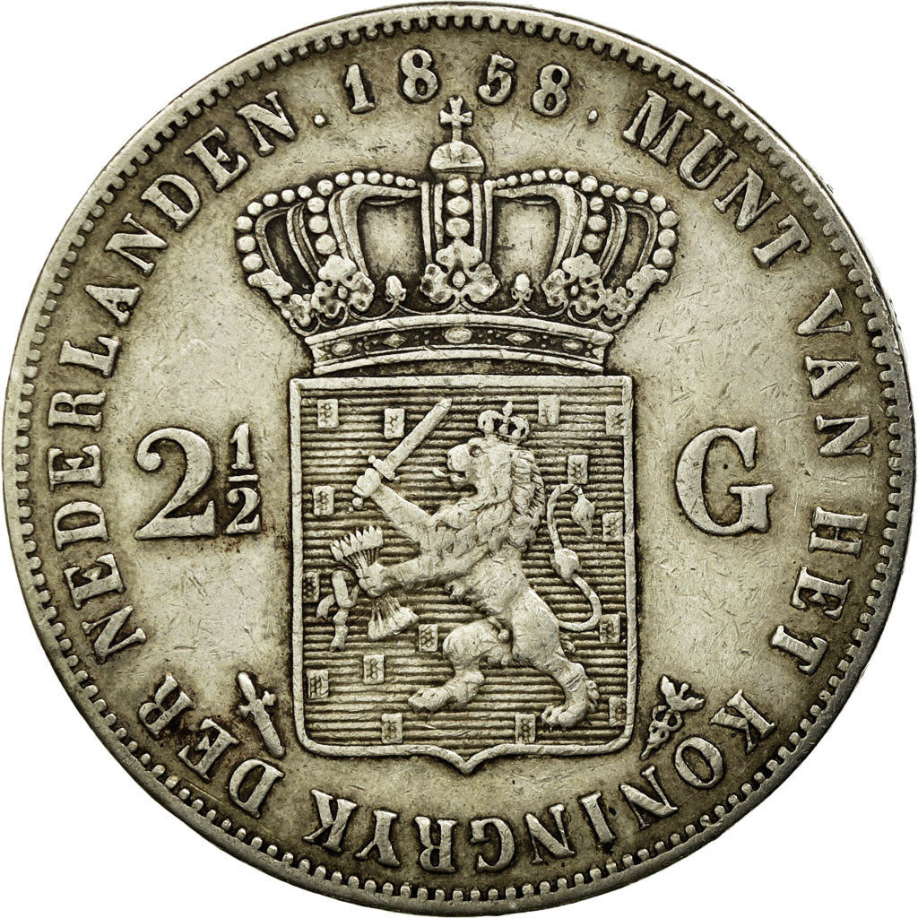 Moneta, Paesi Bassi, William III, 2-1/2 Gulden, 1858, BB, Argento, KM:82