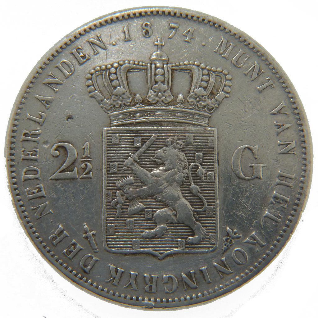 Netherlands, 2 1/2 Gulden, 1874, KM #82, EF(40-45), Silver, 38, 24.80
