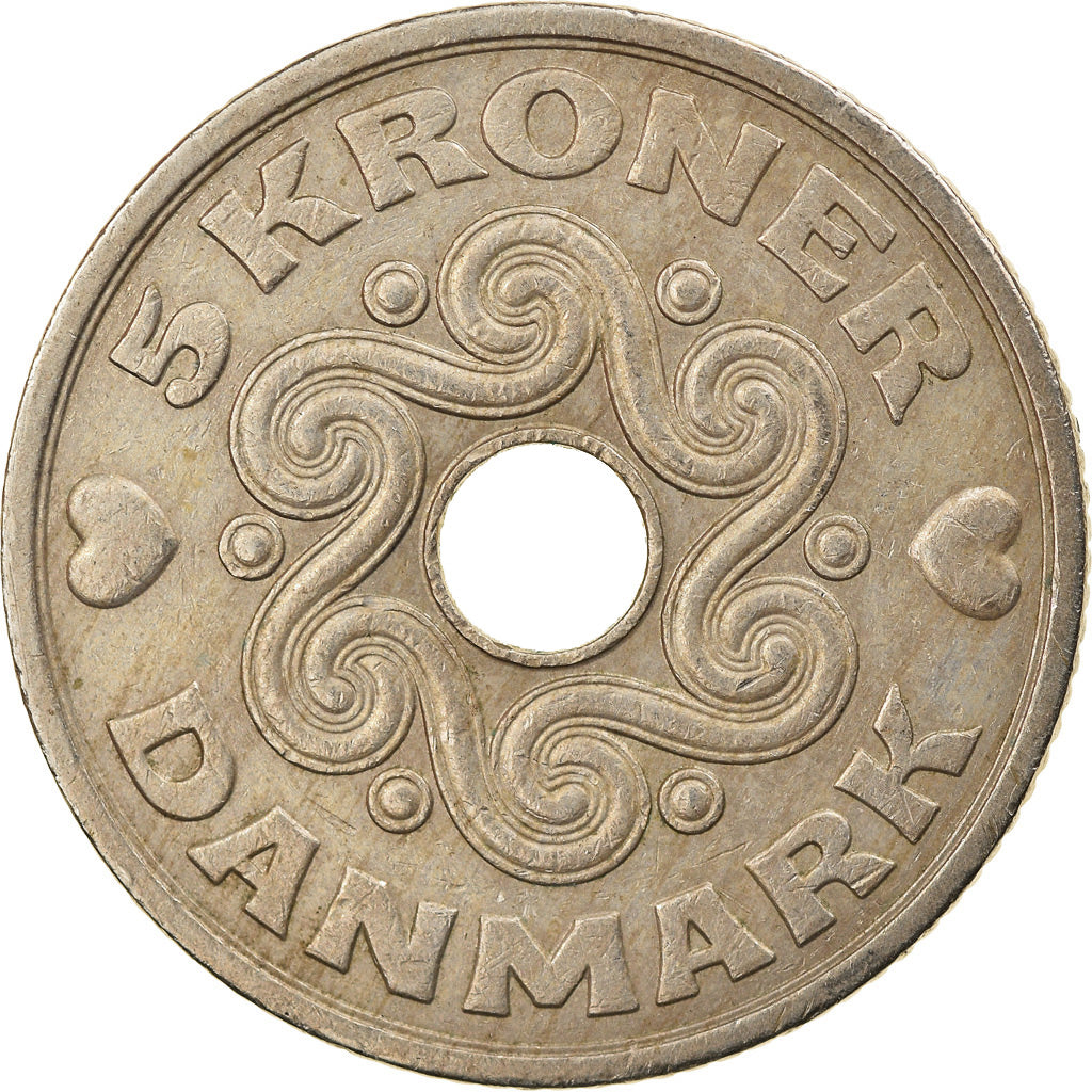 Moneta, Danimarca, Margrethe II, 5 Kroner, 1992, Copenhagen, BB, Rame-nichel