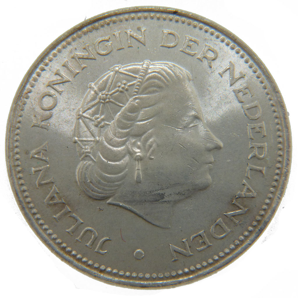 Netherlands, 10 Gulden, 1970, KM #195, AU(55-58), Silver, 38, 25.00