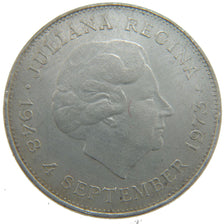 Netherlands, 10 Gulden, 1973, KM #196, AU(55-58), Silver, 38, 25.00