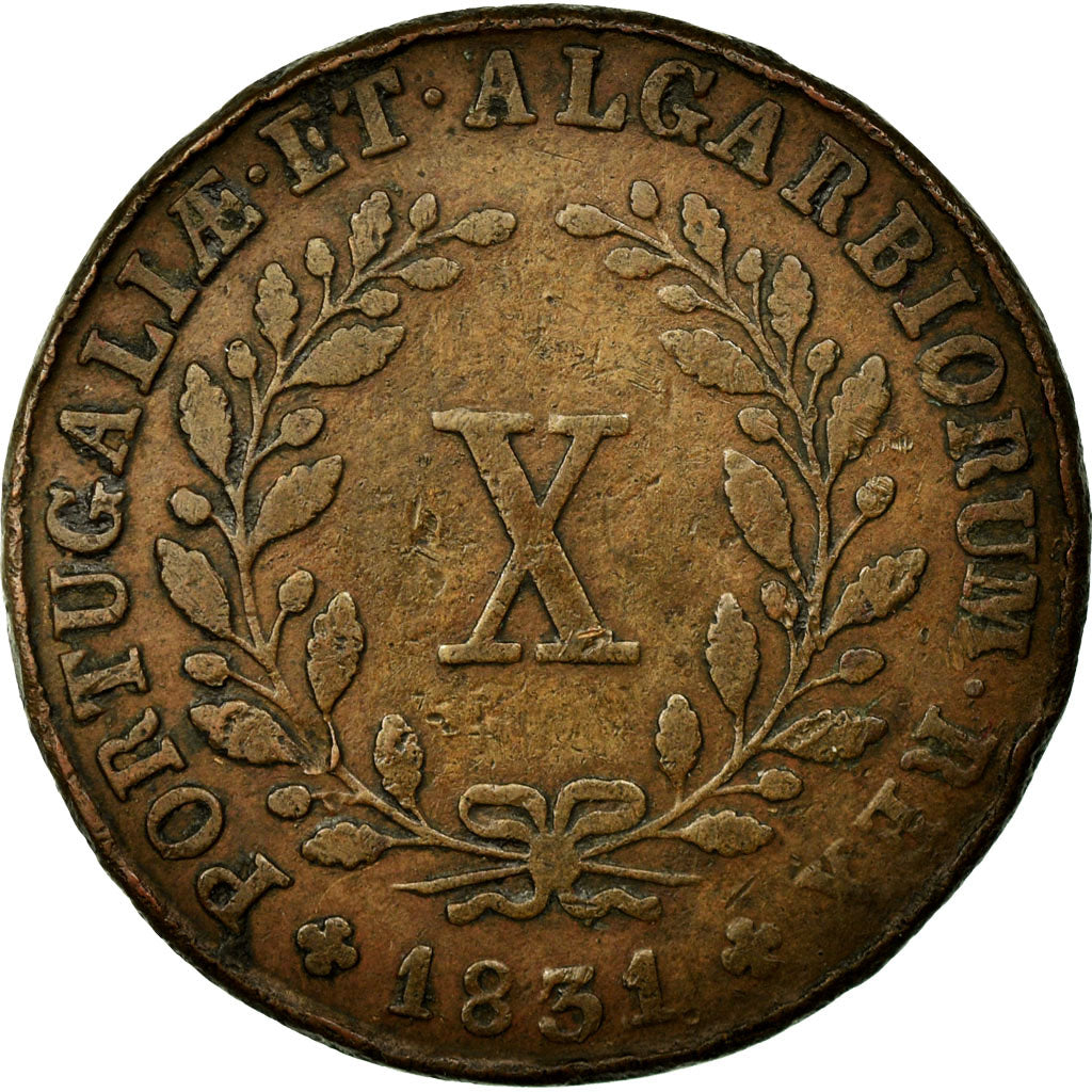 Moneda, Portugal, Miguel, 10 Reis, X; 1/2 Vinten, 1831, MBC, Cobre, KM:390