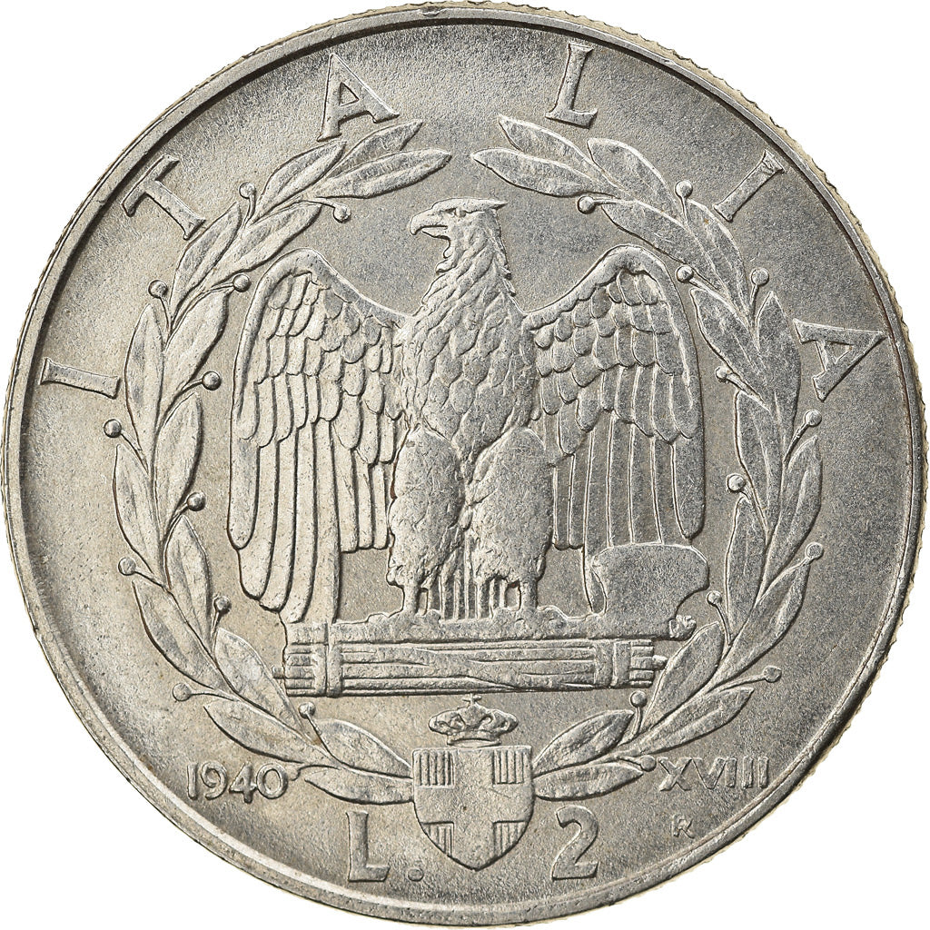 Coin, Italy, Vittorio Emanuele III, 2 Lire, 1940, Rome, AU(50-53), Stainless