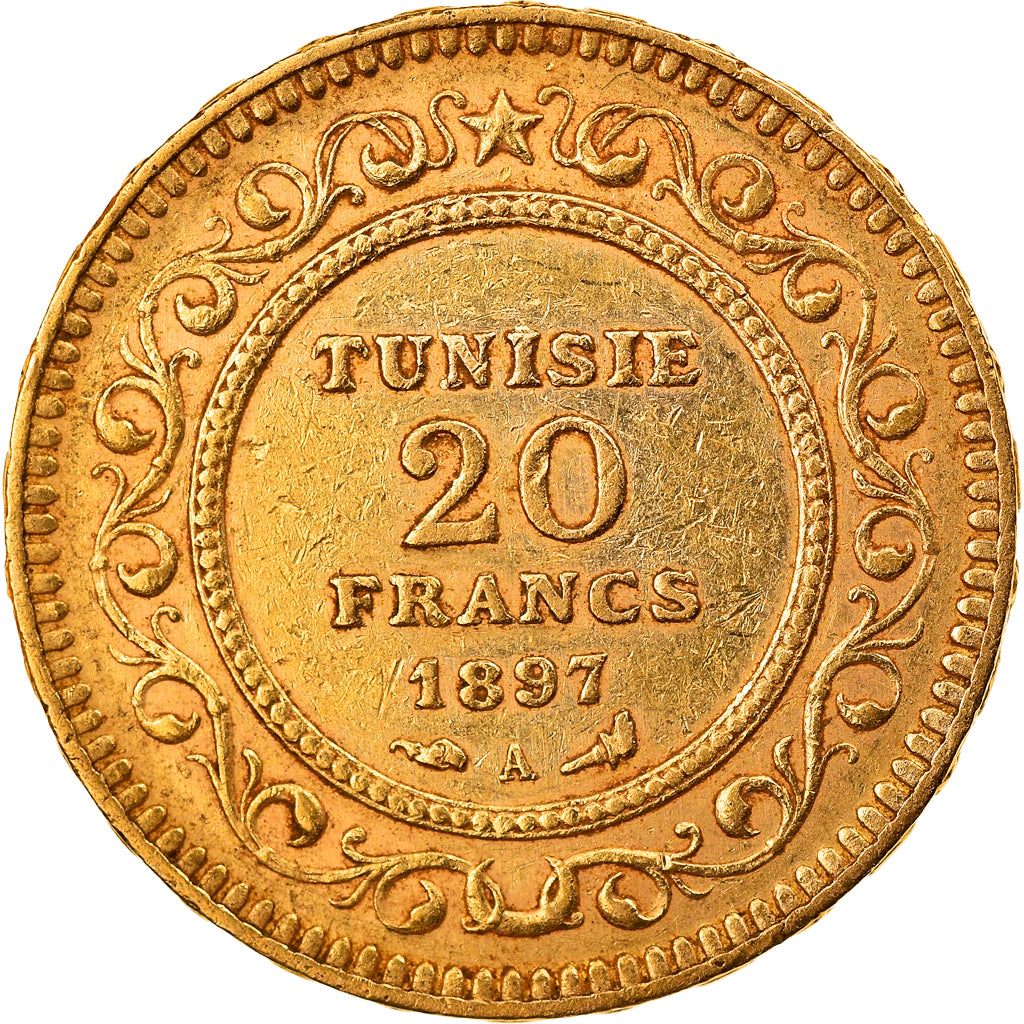 Coin, Tunisia, Ali Bey, 20 Francs, 1897, Paris, AU(50-53), Gold, KM:227