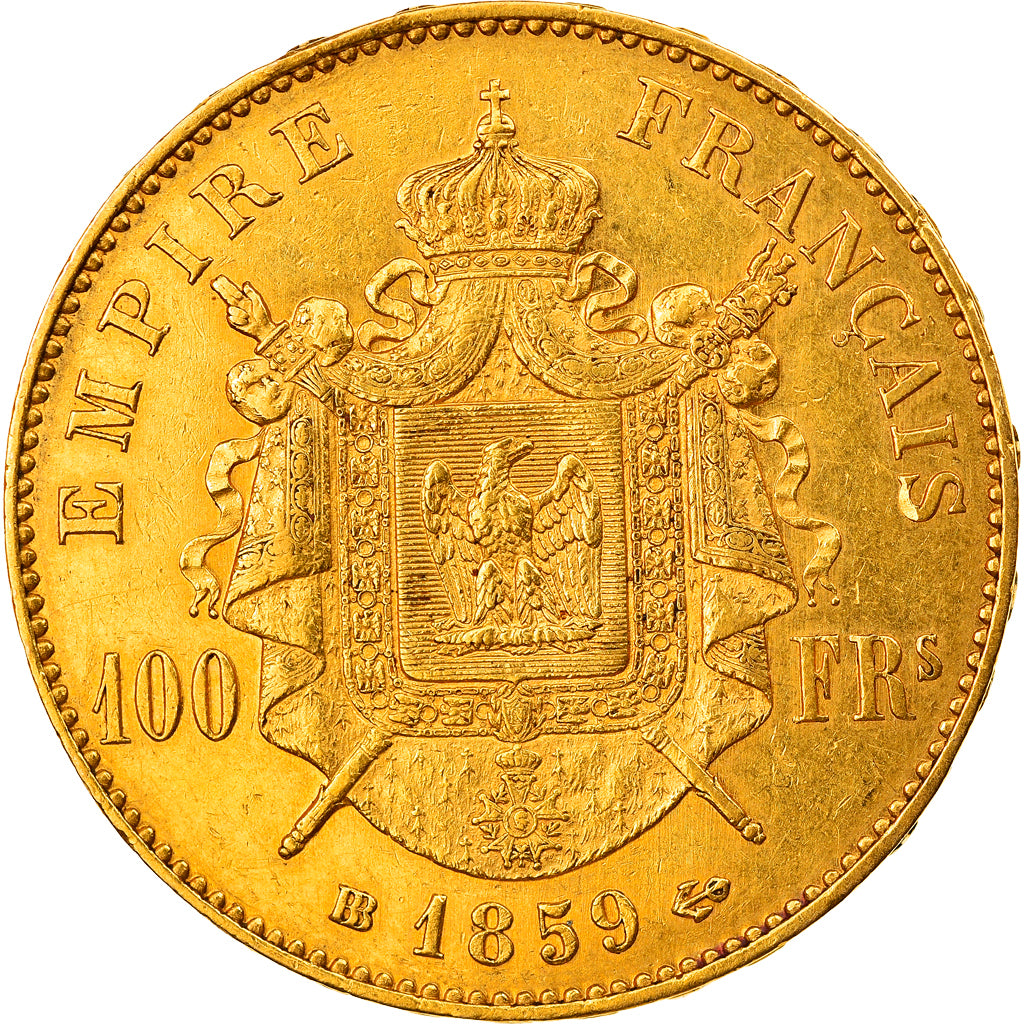 Moeda, França, Napoleon III, Napoléon III, 100 Francs, 1859, Strasbourg