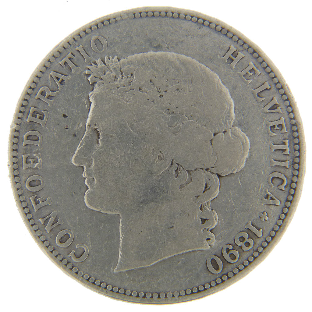 Switzerland, 5 Francs, 1890, Bern, KM #34, VF(20-25), Silver, 37, 24.70