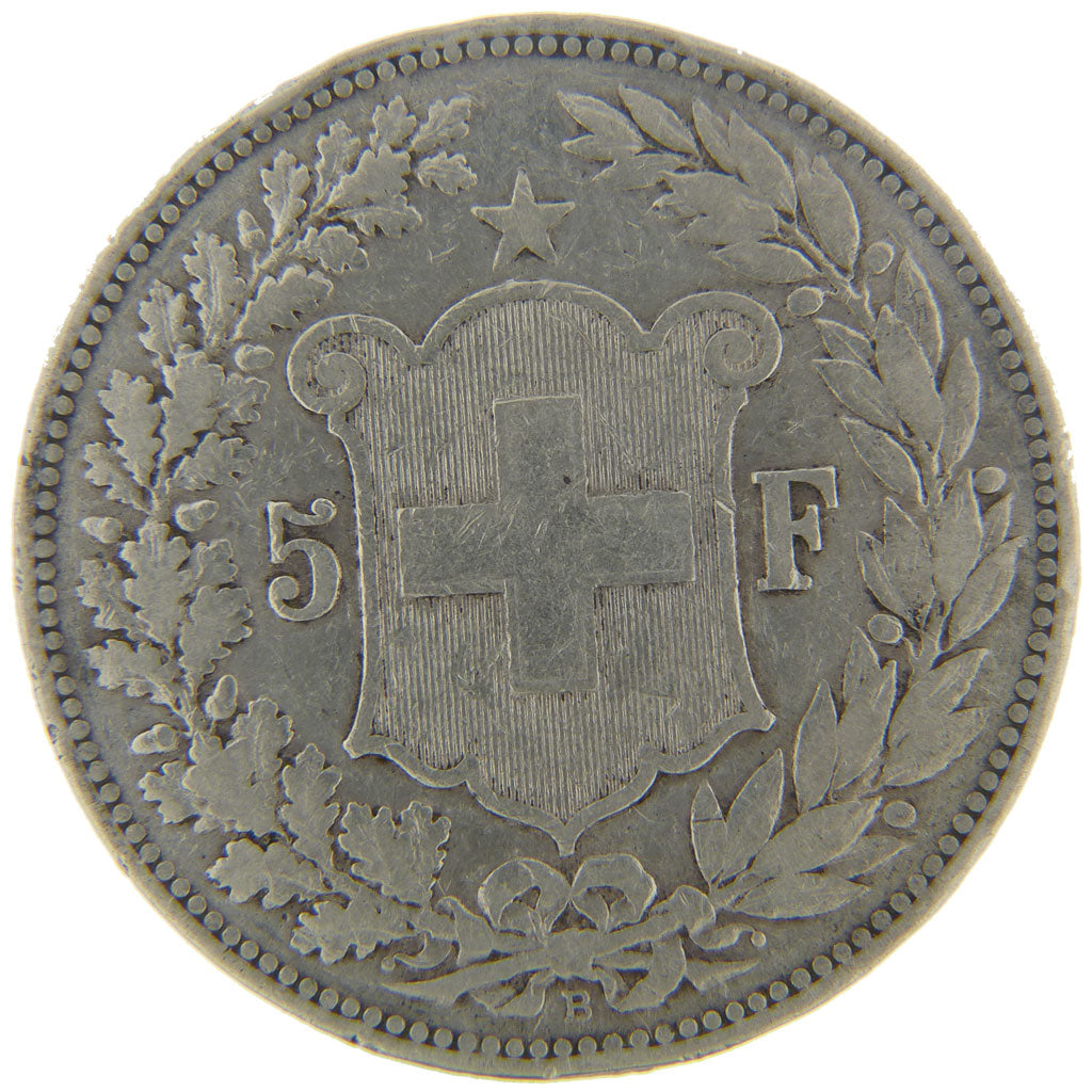 Switzerland, 5 Francs, 1890, Bern, KM #34, VF(20-25), Silver, 37, 24.70