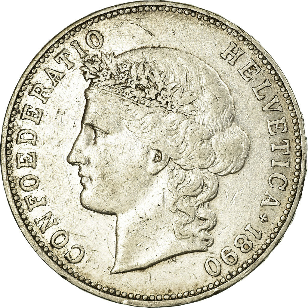 Coin, Switzerland, 5 Francs, 1890, Bern, VF(30-35), Silver, KM:34
