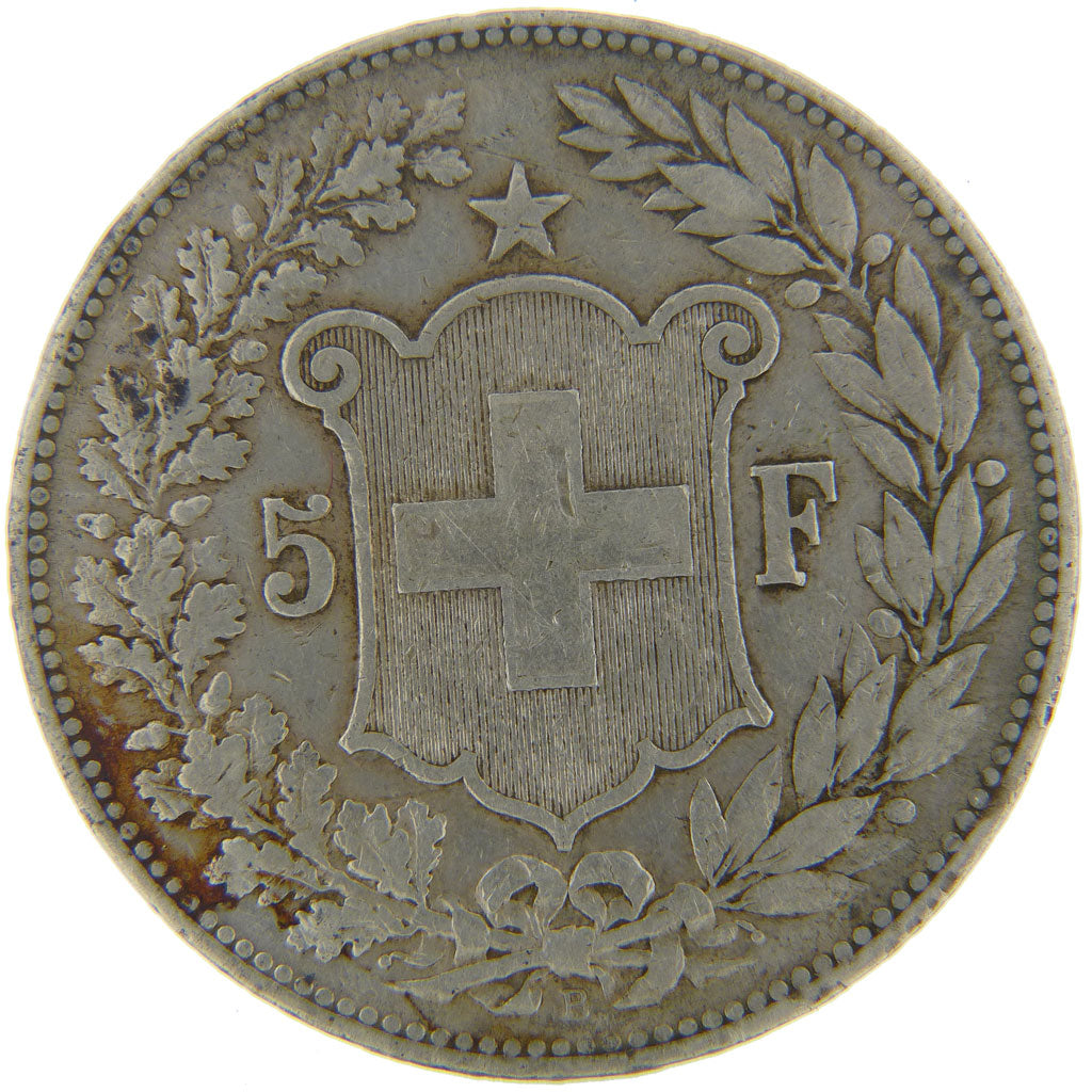 SWITZERLAND, 5 Francs, 1890, Bern, KM #34, VF(20-25), Silver, 37, 24.80