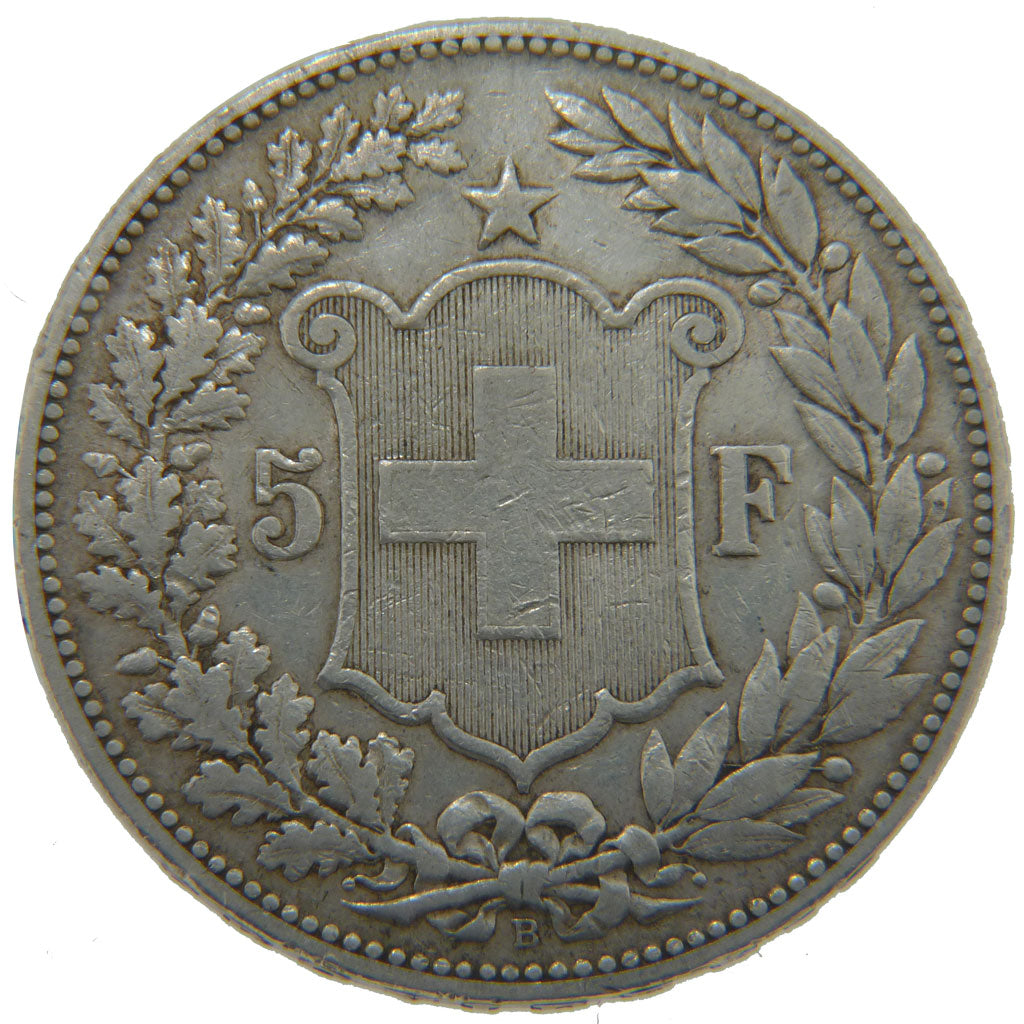 Switzerland, 5 Francs, 1891, Bern, KM #34, VF(20-25), Silver, 37, 25.00
